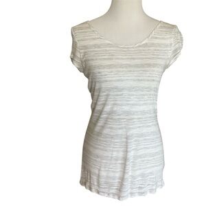 Cabi Short Sleeve Top White Gray Shadow Striped Style 258 M